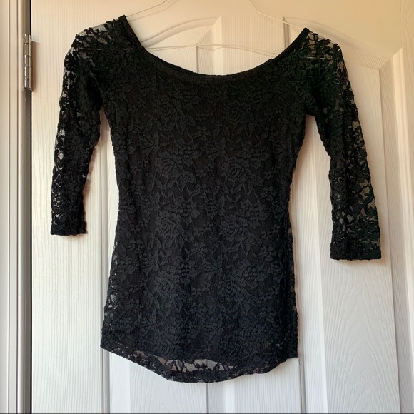 π Forever 21 Black Lace 3/4 Sleeve Top size S NWT - Picture 4 of 8